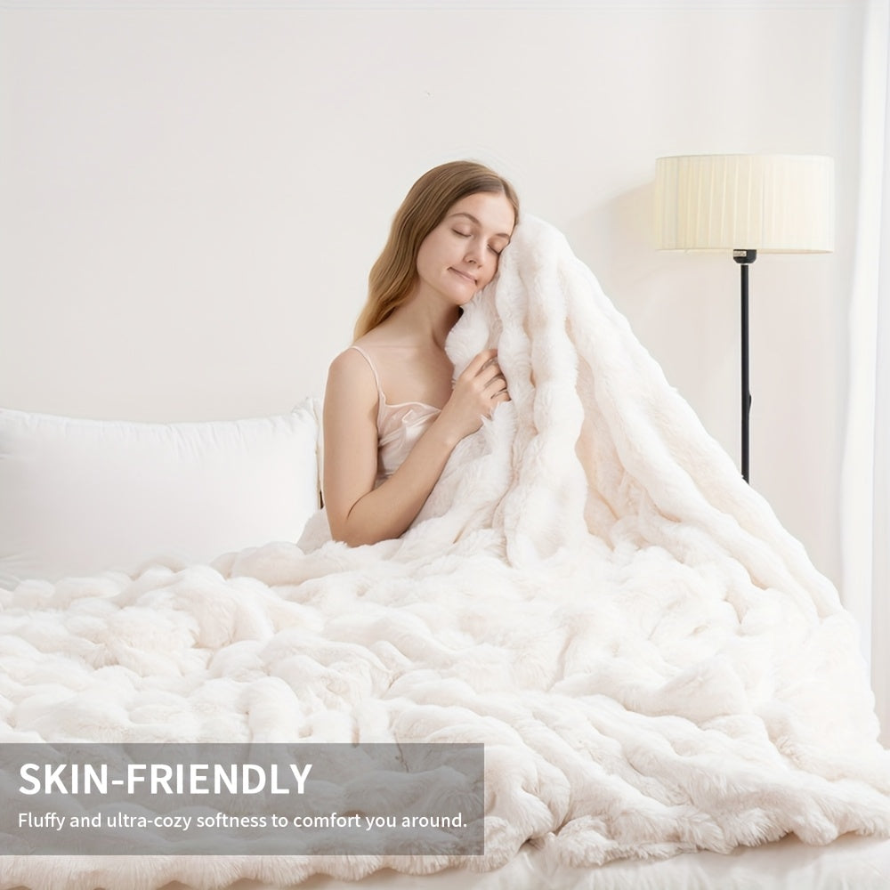 Faux Rabbit Fur Could Throw Blanket For Bed, Thick & Warm Bed Blankets For All Seasons