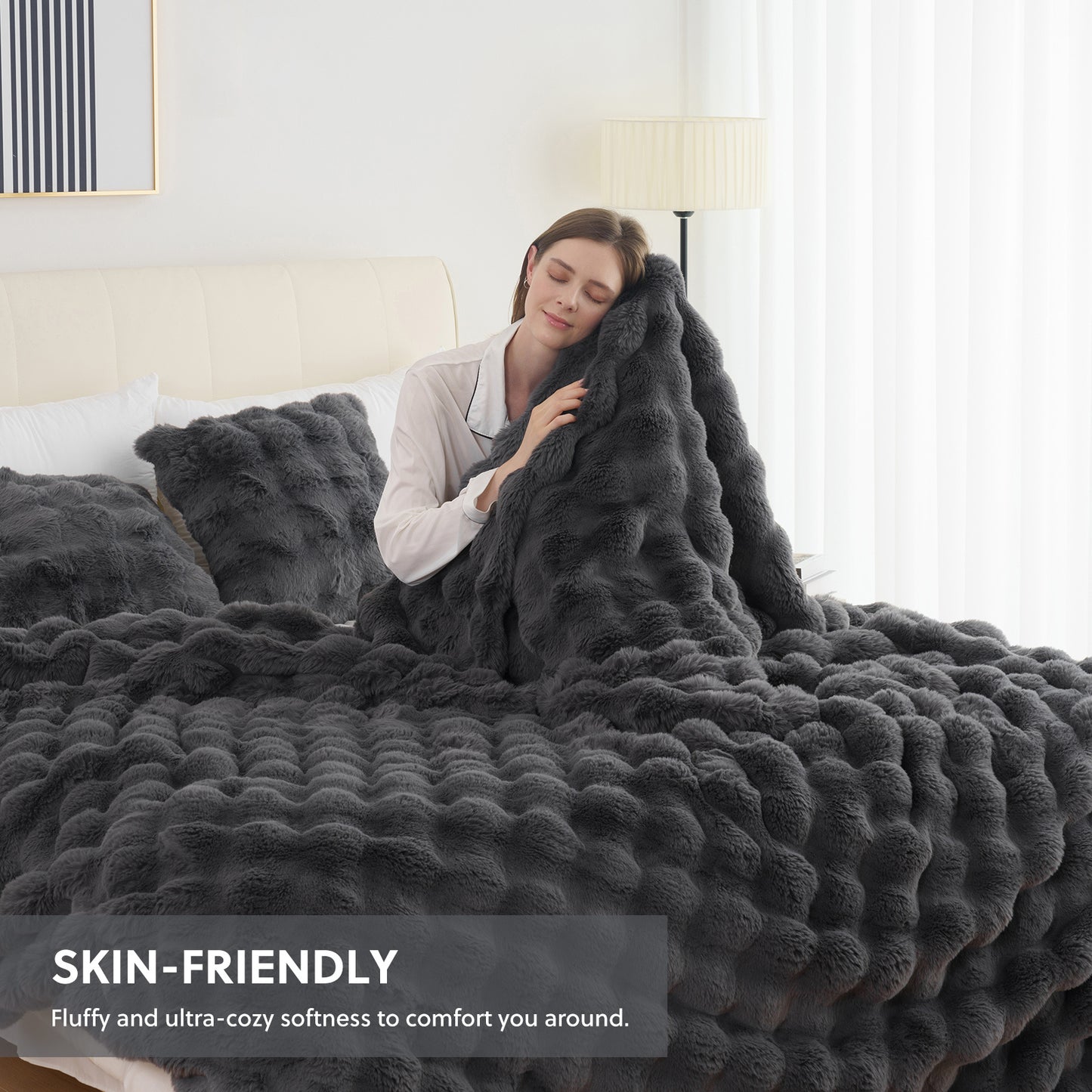 Ultra-Soft Faux Rabbit Fleece Throw Blanket – All-Season Plush Blanket