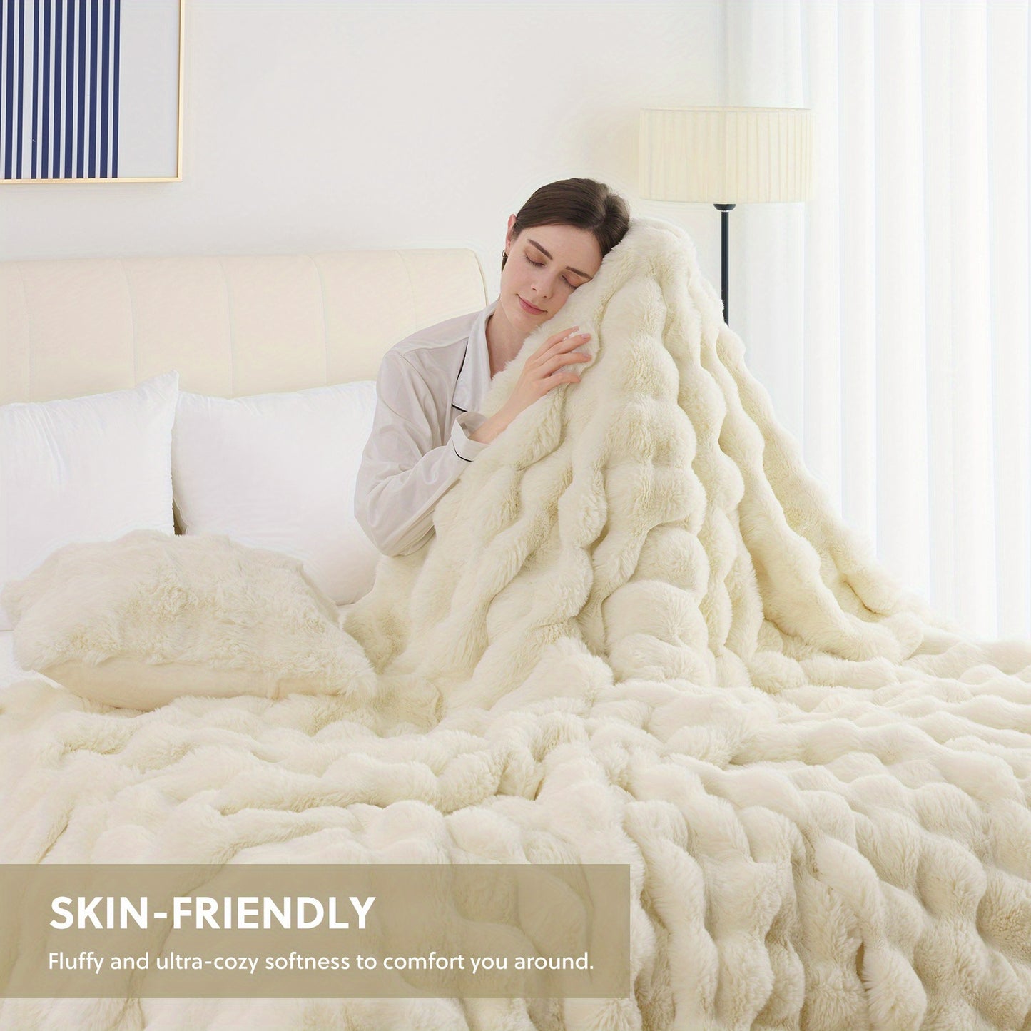 Ultra-Soft Faux Rabbit Fleece Throw Blanket – All-Season Plush Blanket