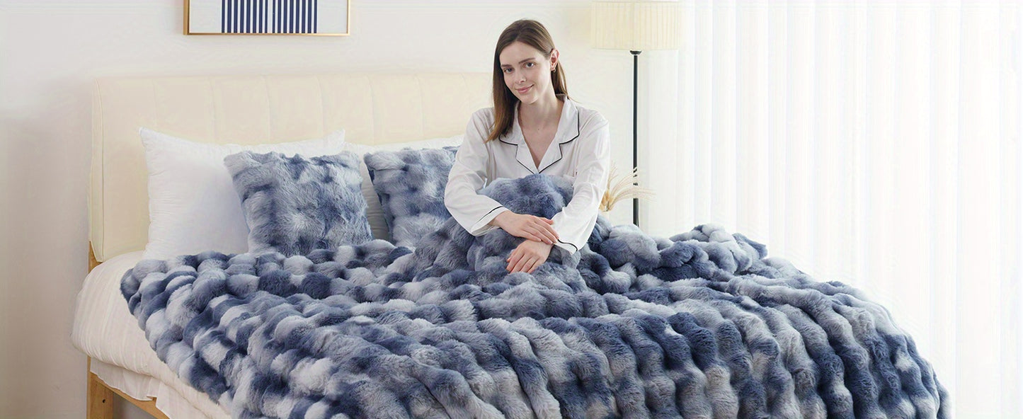 Ultra-Soft Faux Rabbit Fleece Throw Blanket – All-Season Plush Blanket
