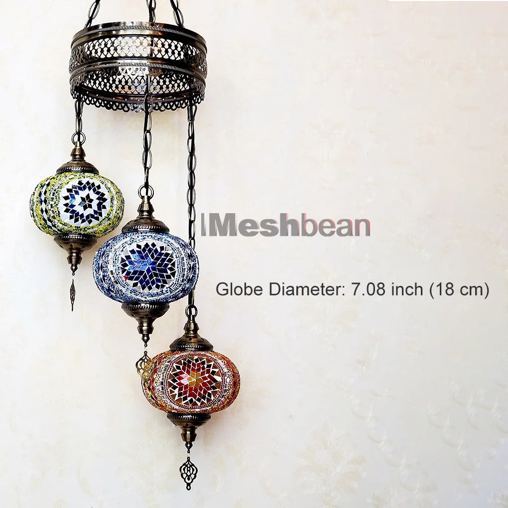 3 Globes Turkish Mosaic Lamp Chandelier Moroccan Hanging Light Fixtures Handmade Swag Light Exotic and Oriental Home Decor Light