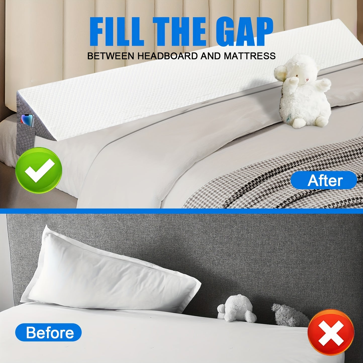 Bed Wedge Gap Filler Pillow – Triangular Headboard & Mattress Wedge