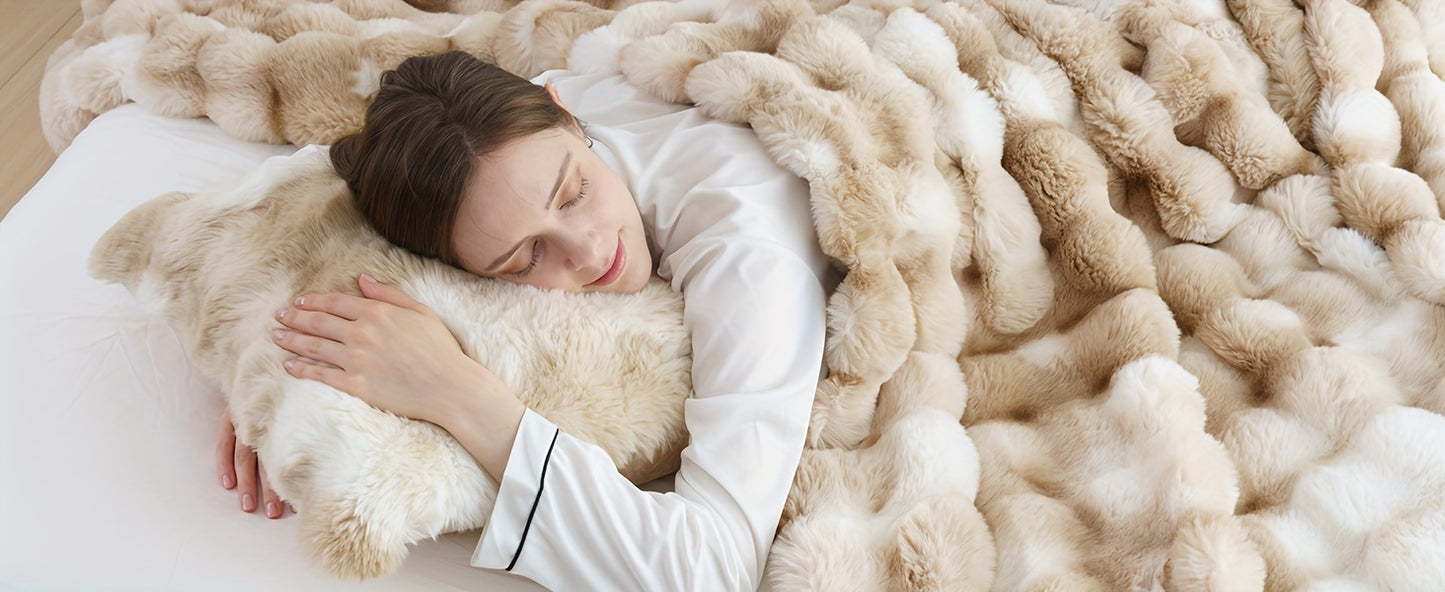 Faux Rabbit Fur Could Throw Blanket For Bed, Thick & Warm Bed Blankets For All Seasons