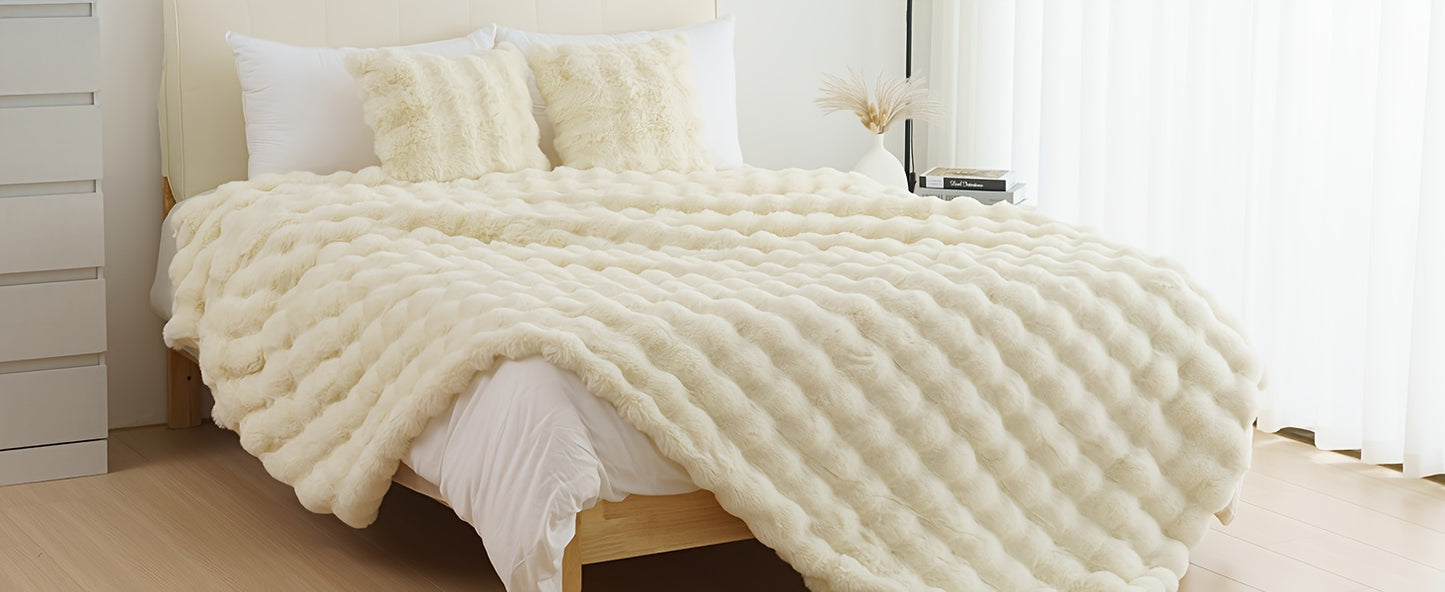Ultra-Soft Faux Rabbit Fleece Throw Blanket – All-Season Plush Blanket