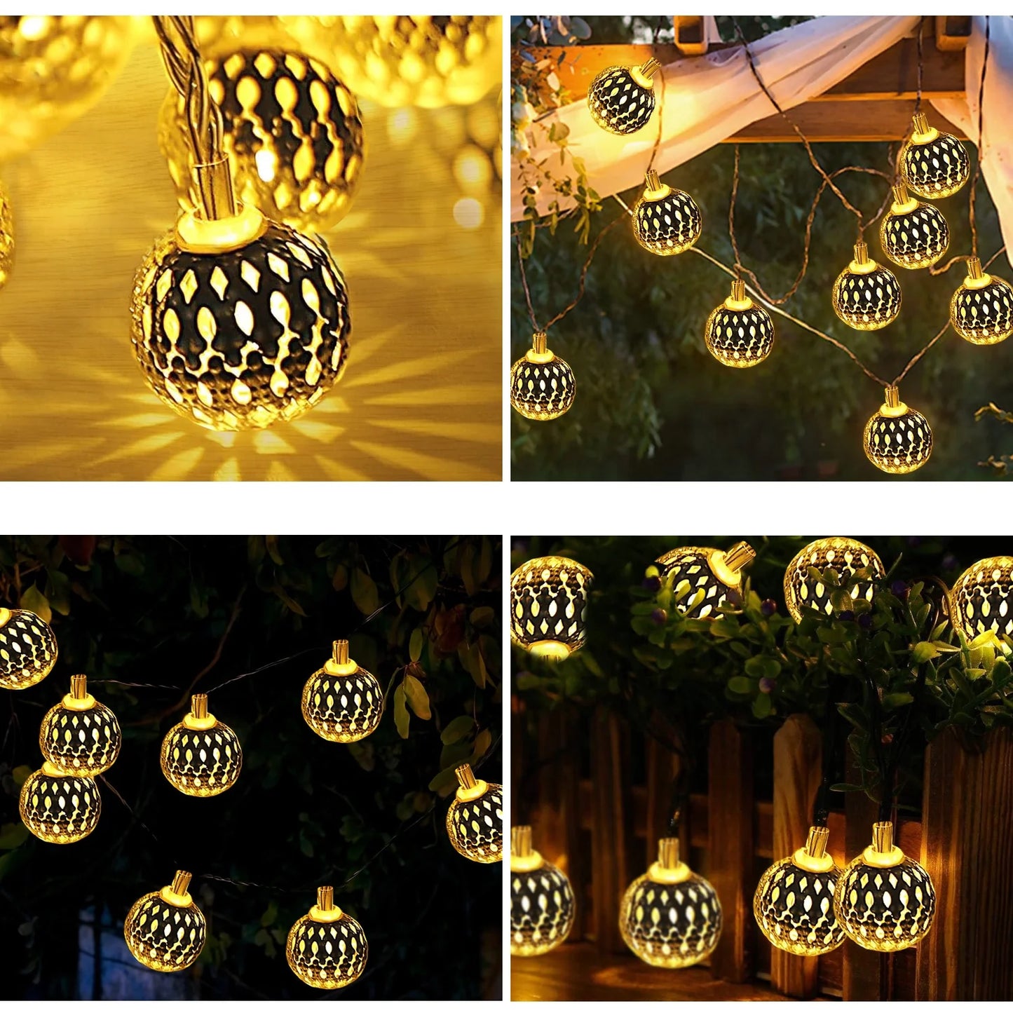 Solar Globe String Lights, 16.4 Ft 20 LED Moroccan Solar Fairy Lights, Outdoor Solar Christmas Lights for Patio Garden, Warm White