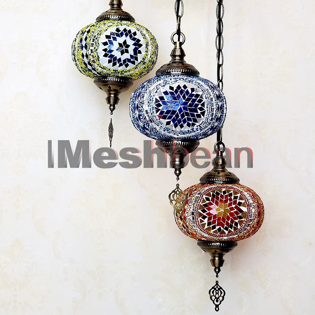 3 Globes Turkish Mosaic Lamp Chandelier Moroccan Hanging Light Fixtures Handmade Swag Light Exotic and Oriental Home Decor Light
