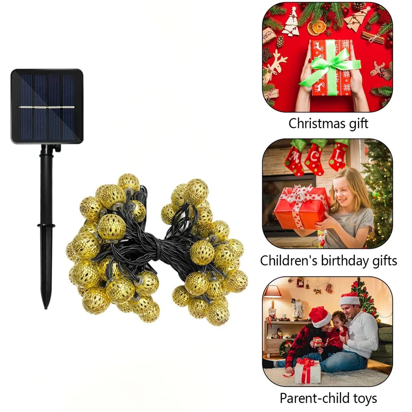 Solar Globe String Lights, 16.4 Ft 20 LED Moroccan Solar Fairy Lights, Outdoor Solar Christmas Lights for Patio Garden, Warm White