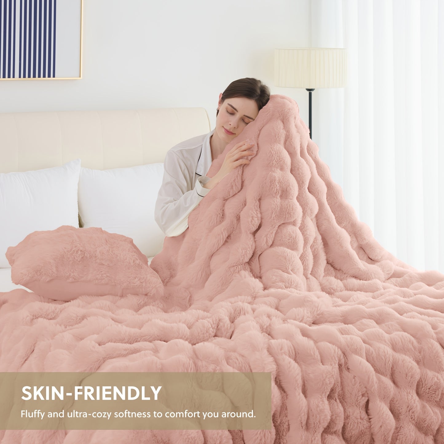Ultra-Soft Faux Rabbit Fleece Throw Blanket – All-Season Plush Blanket