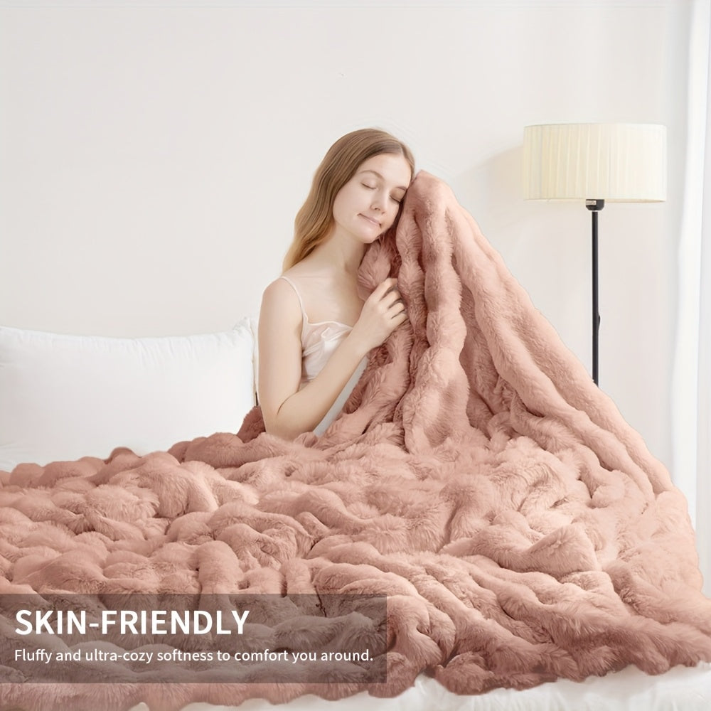 Faux Rabbit Fur Could Throw Blanket For Bed, Thick & Warm Bed Blankets For All Seasons
