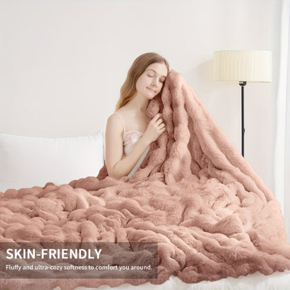 Faux Rabbit Fur Could Throw Blanket For Bed, Thick & Warm Bed Blankets For All Seasons