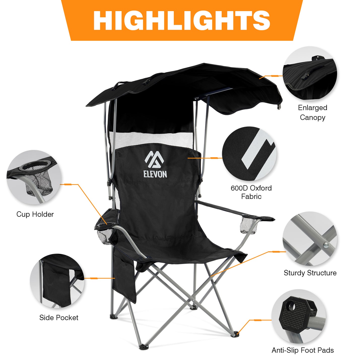 Folding Camping Chair with Adjustable Sunshade