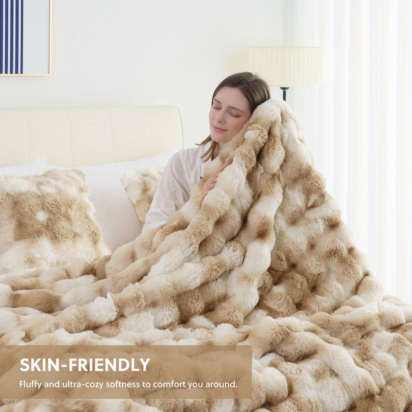 Ultra-Soft Faux Rabbit Fleece Throw Blanket – All-Season Plush Blanket
