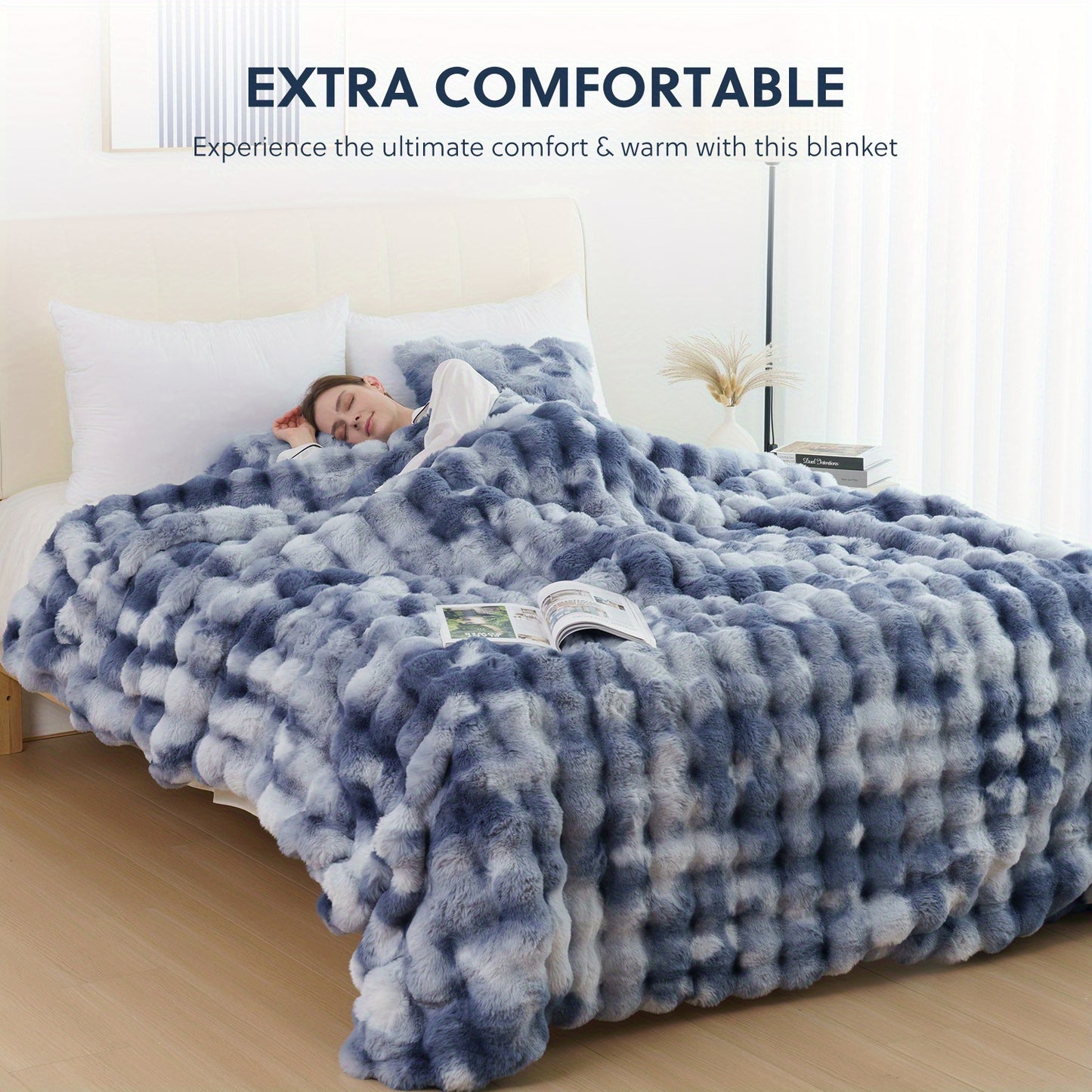 Ultra-Soft Faux Rabbit Fleece Throw Blanket – All-Season Plush Blanket