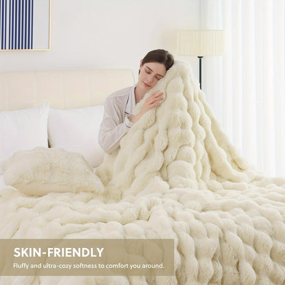 Ultra-Soft Faux Rabbit Fleece Throw Blanket – All-Season Plush Blanket