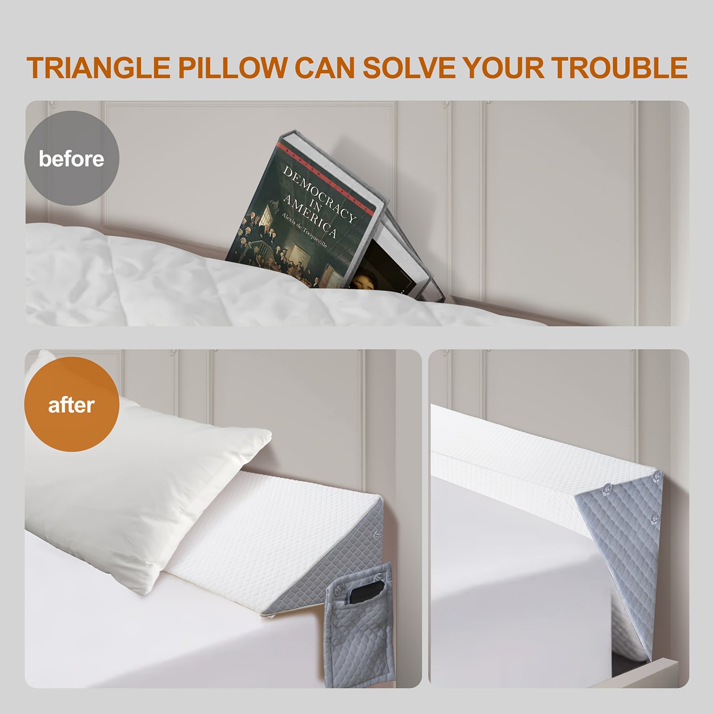 Bed Wedge Gap Filler Pillow – Triangular Headboard & Mattress Wedge