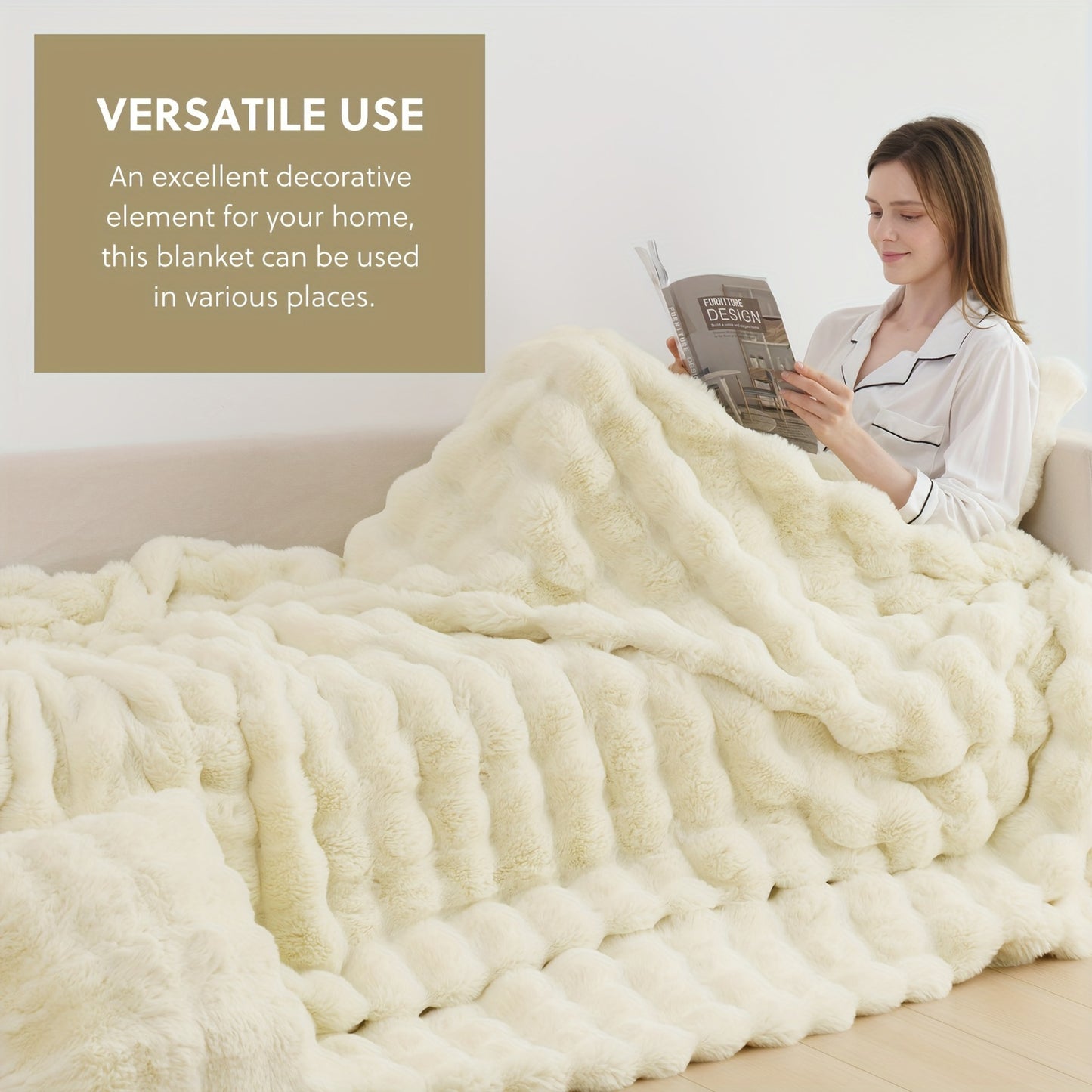 Ultra-Soft Faux Rabbit Fleece Throw Blanket – All-Season Plush Blanket
