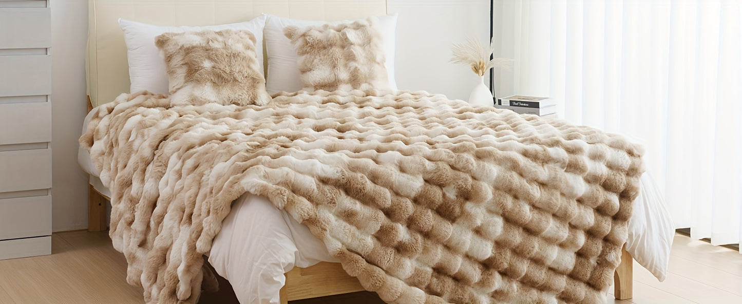 Ultra-Soft Faux Rabbit Fleece Throw Blanket – All-Season Plush Blanket