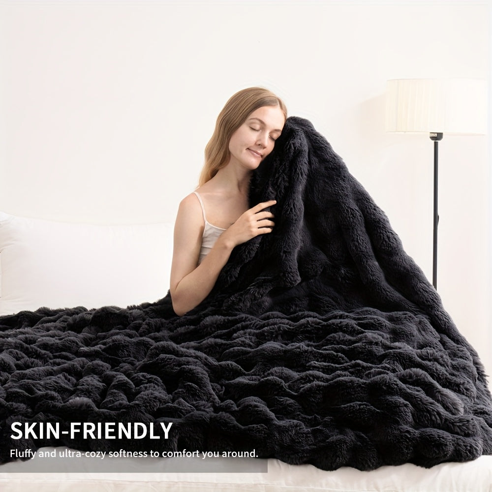 Faux Rabbit Fur Could Throw Blanket For Bed, Thick & Warm Bed Blankets For All Seasons