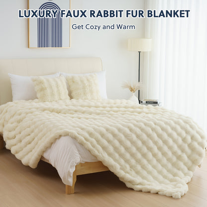 Ultra-Soft Faux Rabbit Fleece Throw Blanket – All-Season Plush Blanket