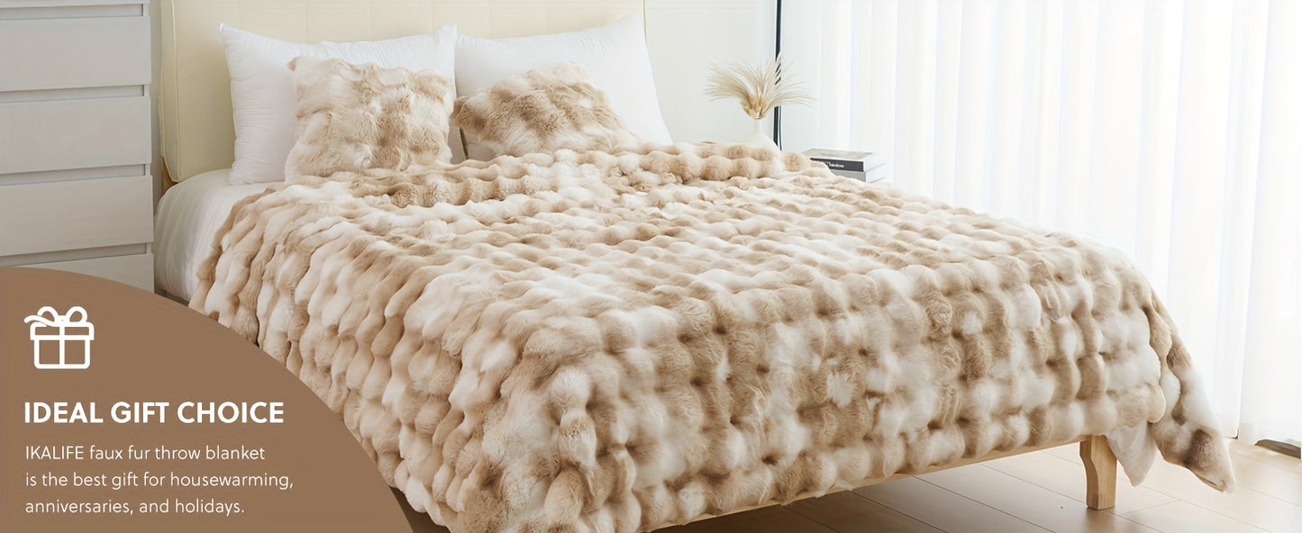 Faux Rabbit Fur Could Throw Blanket For Bed, Thick & Warm Bed Blankets For All Seasons