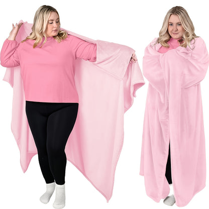 Soft Wearable Fleece Throw Blanket for Travel and Home