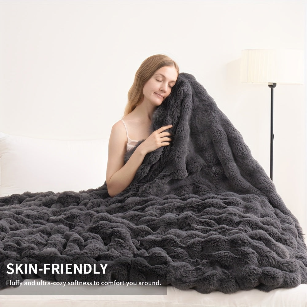 Faux Rabbit Fur Could Throw Blanket For Bed, Thick & Warm Bed Blankets For All Seasons