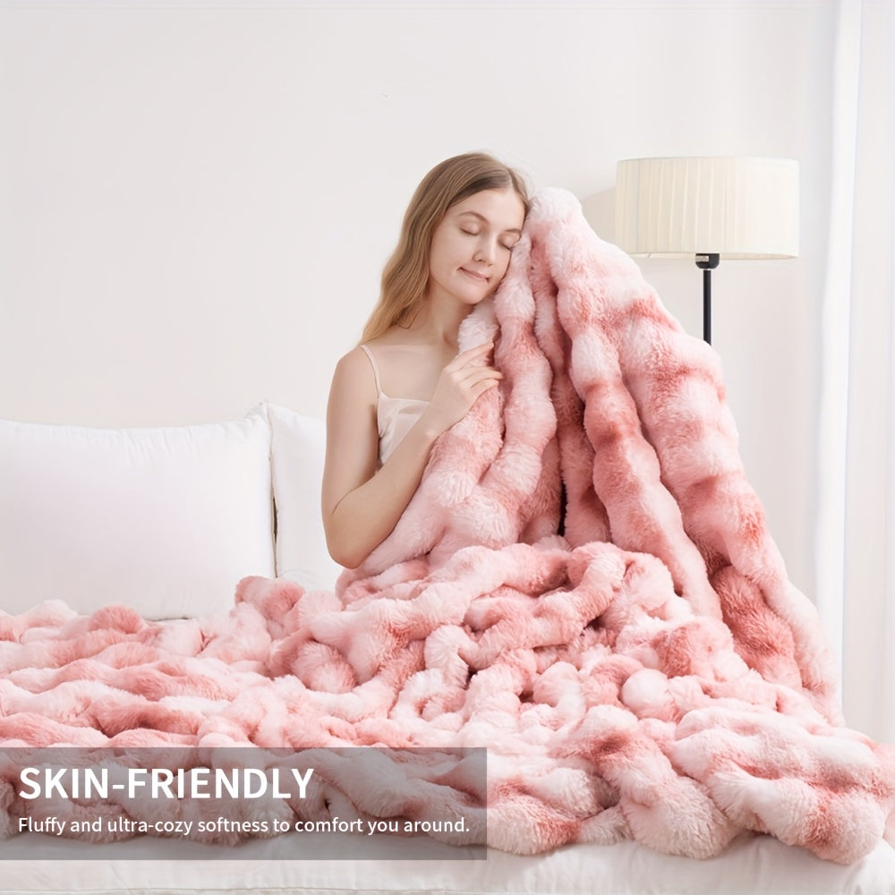 Faux Rabbit Fur Could Throw Blanket For Bed, Thick & Warm Bed Blankets For All Seasons