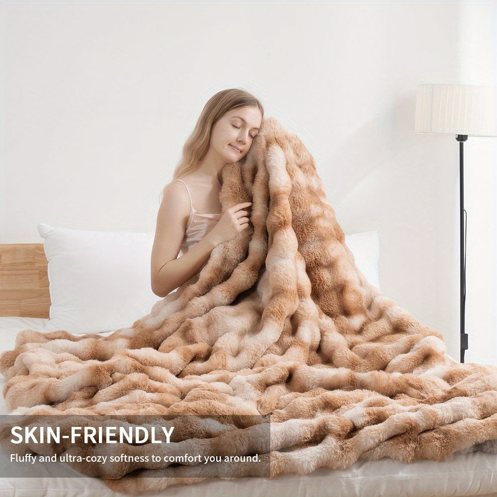 Faux Rabbit Fur Could Throw Blanket For Bed, Thick & Warm Bed Blankets For All Seasons