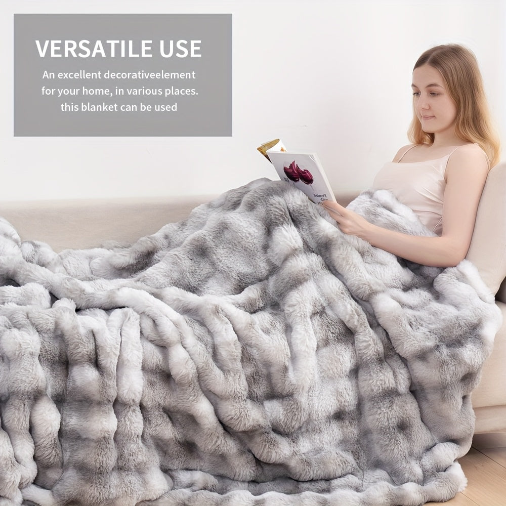 Faux Rabbit Fur Could Throw Blanket For Bed, Thick & Warm Bed Blankets For All Seasons