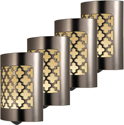 GE Coverlite LED Night Light, 4-Pack, Plug-In, Dusk-To-Dawn Sensor, Brushed Nickel, 48675