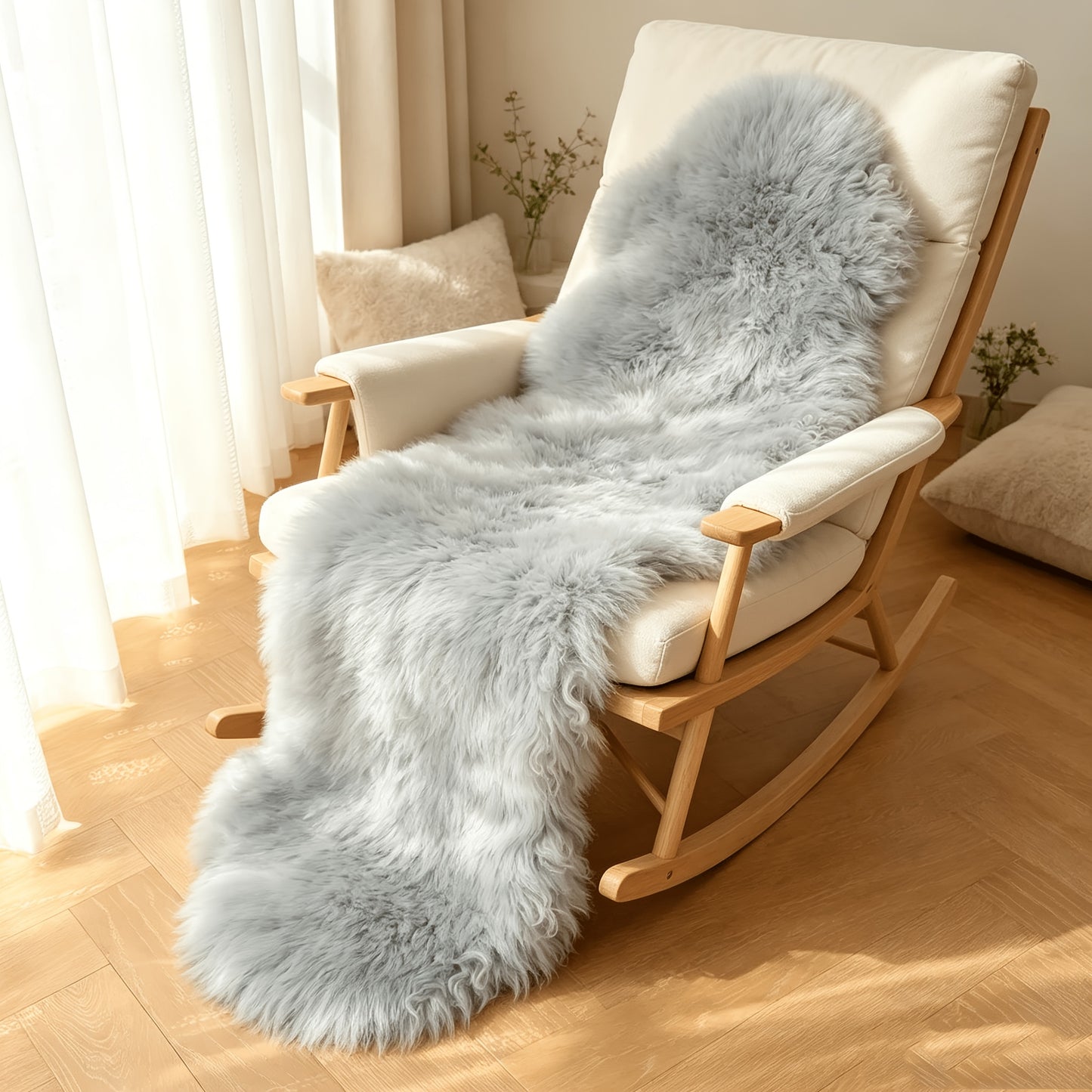 Soft fluffy faux sheepskin shaggy cushion