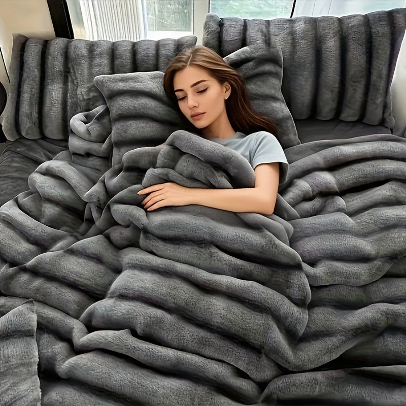 Jumbo thick faux rabbit fur blanket