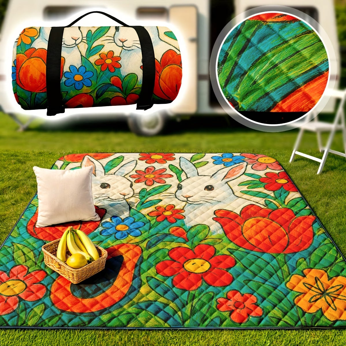 Waterproof Picnic Blanket – Foldable Outdoor Mat with PEVA Bottom for Beach, Camping & Park