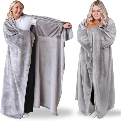 Soft Wearable Fleece Throw Blanket for Travel and Home