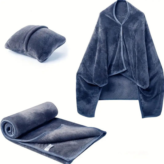 Wearable flannel cape blanket with sleeves