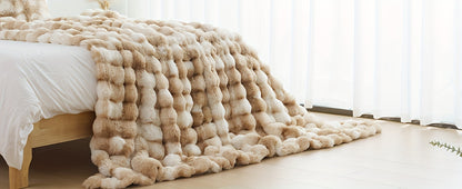 Faux Rabbit Fur Could Throw Blanket For Bed, Thick & Warm Bed Blankets For All Seasons
