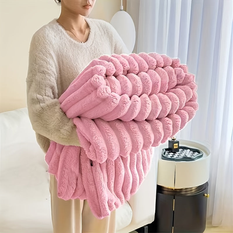 Extra Large Thick Flannel Blanket Soft Faux Rabbit Fur Throw