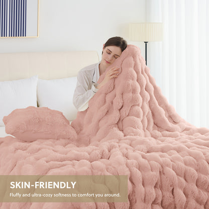 Ultra-Soft Faux Rabbit Fleece Throw Blanket – All-Season Plush Blanket