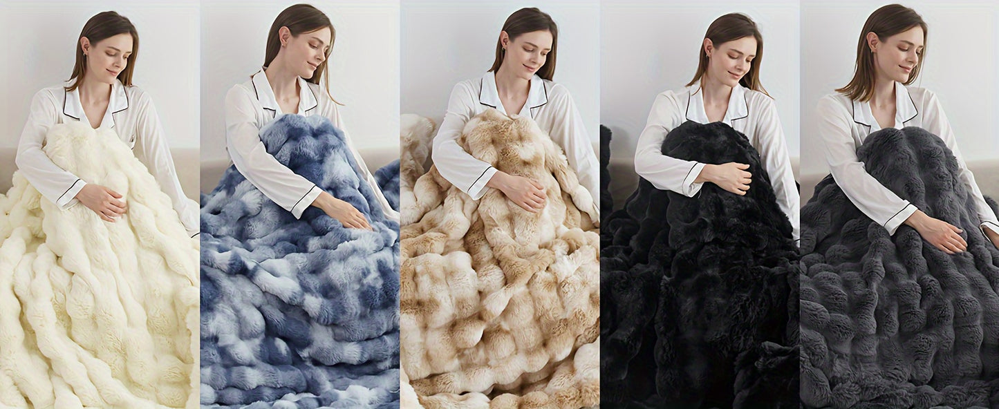 Faux Rabbit Fur Could Throw Blanket For Bed, Thick & Warm Bed Blankets For All Seasons