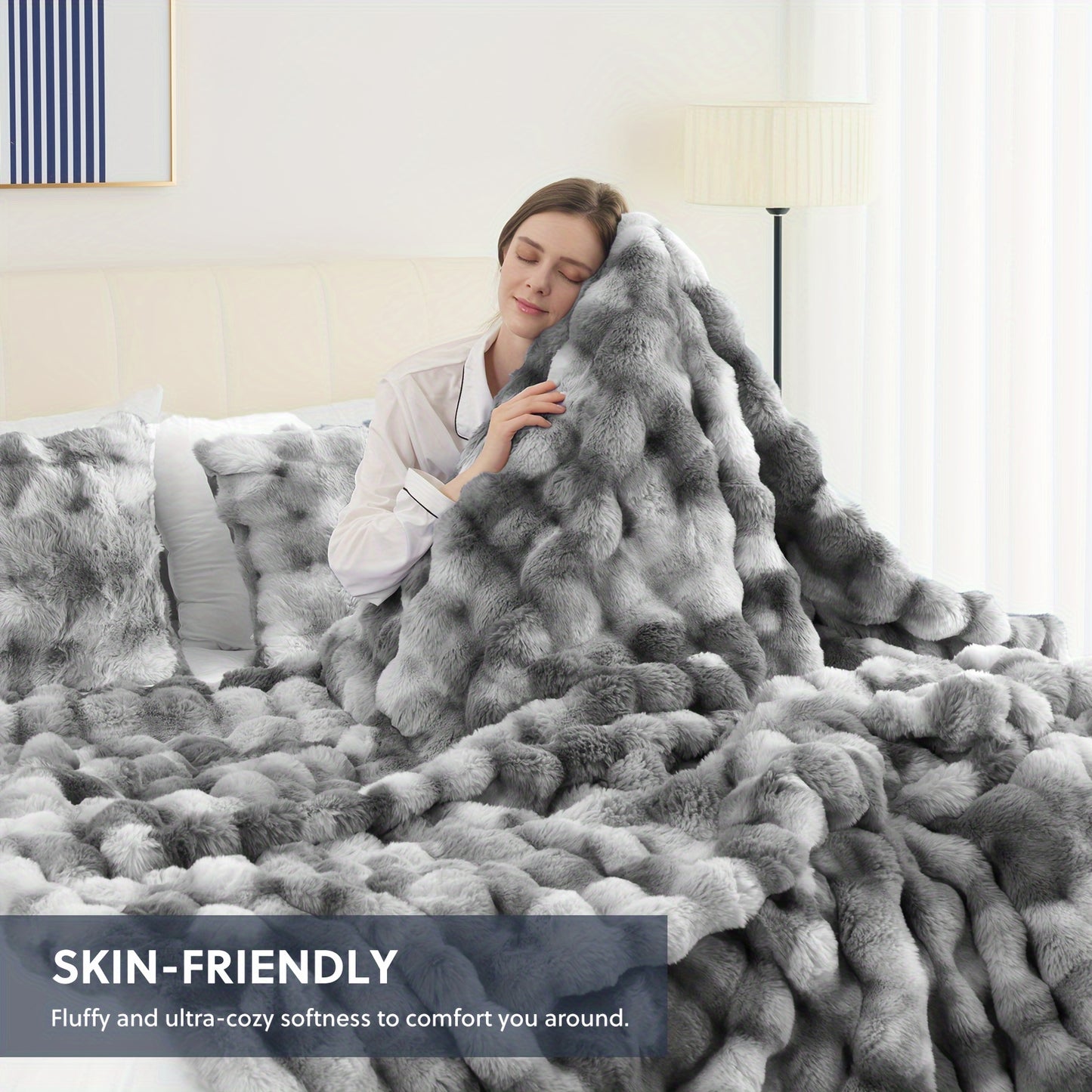 Ultra-Soft Faux Rabbit Fleece Throw Blanket – All-Season Plush Blanket
