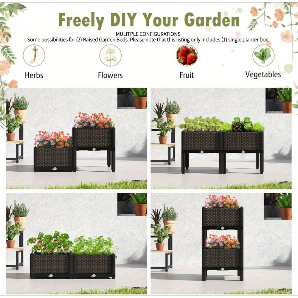 Elevated Raised Garden Bed Planter Box with Drainage System – Modular & Freely Combinable, Indoor/Outdoor
