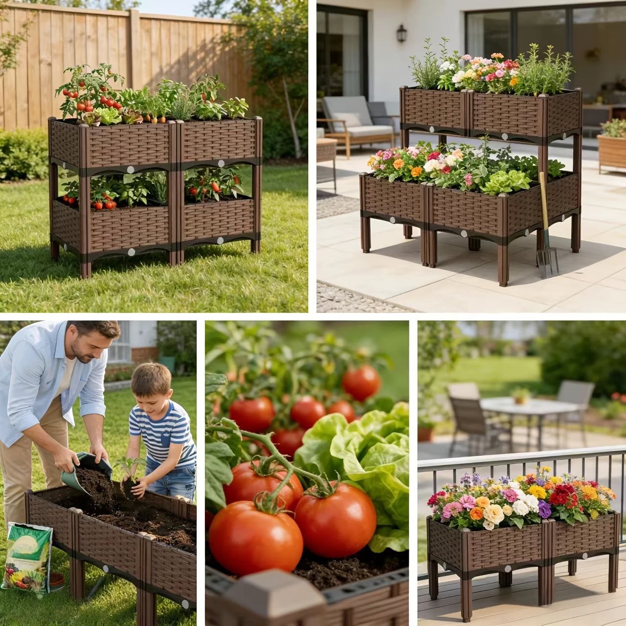 Elevated Raised Garden Bed Planter Box with Drainage System – Modular & Freely Combinable, Indoor/Outdoor