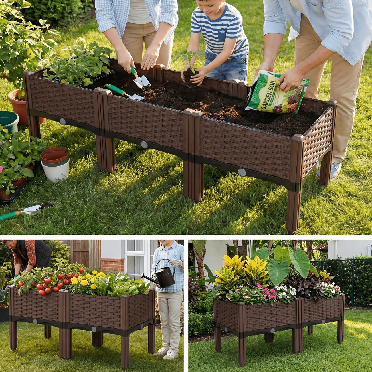 Elevated Raised Garden Bed Planter Box with Drainage System – Modular & Freely Combinable, Indoor/Outdoor