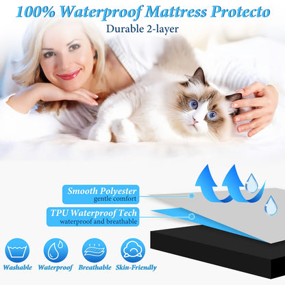 Waterproof Mattress Protector – 14" Deep Pocket Fitted Cover, Machine Washable